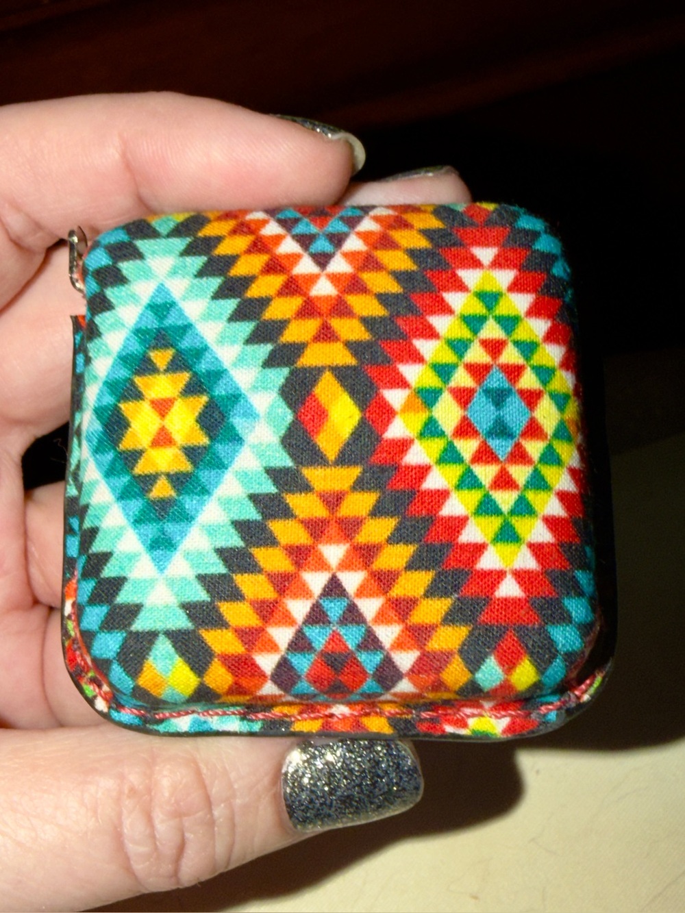 Fabric Enclosed Tape Measure. Bold Geometric Multicolor Print from Myra